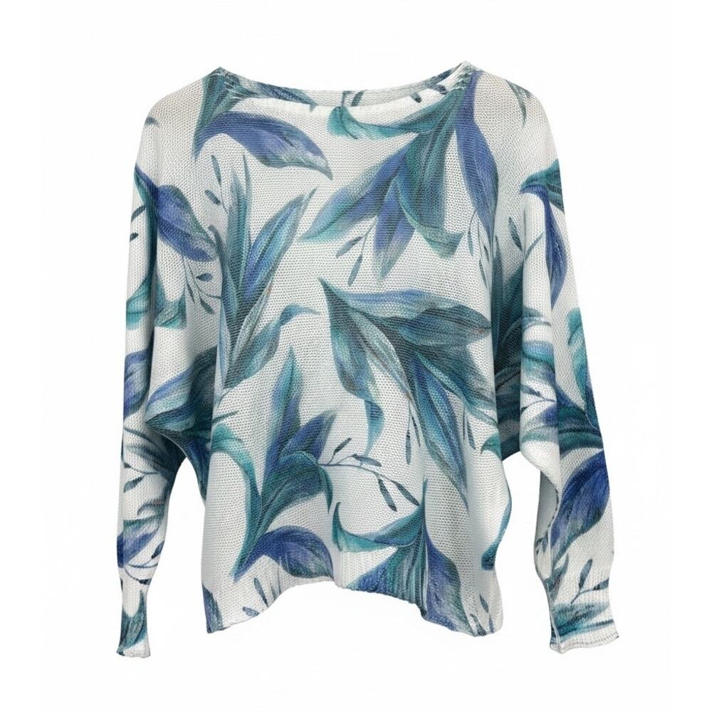Luisa Ricci Italian Floral Sweater Blue Floral Knit Dolman Sleeve Top Women's S